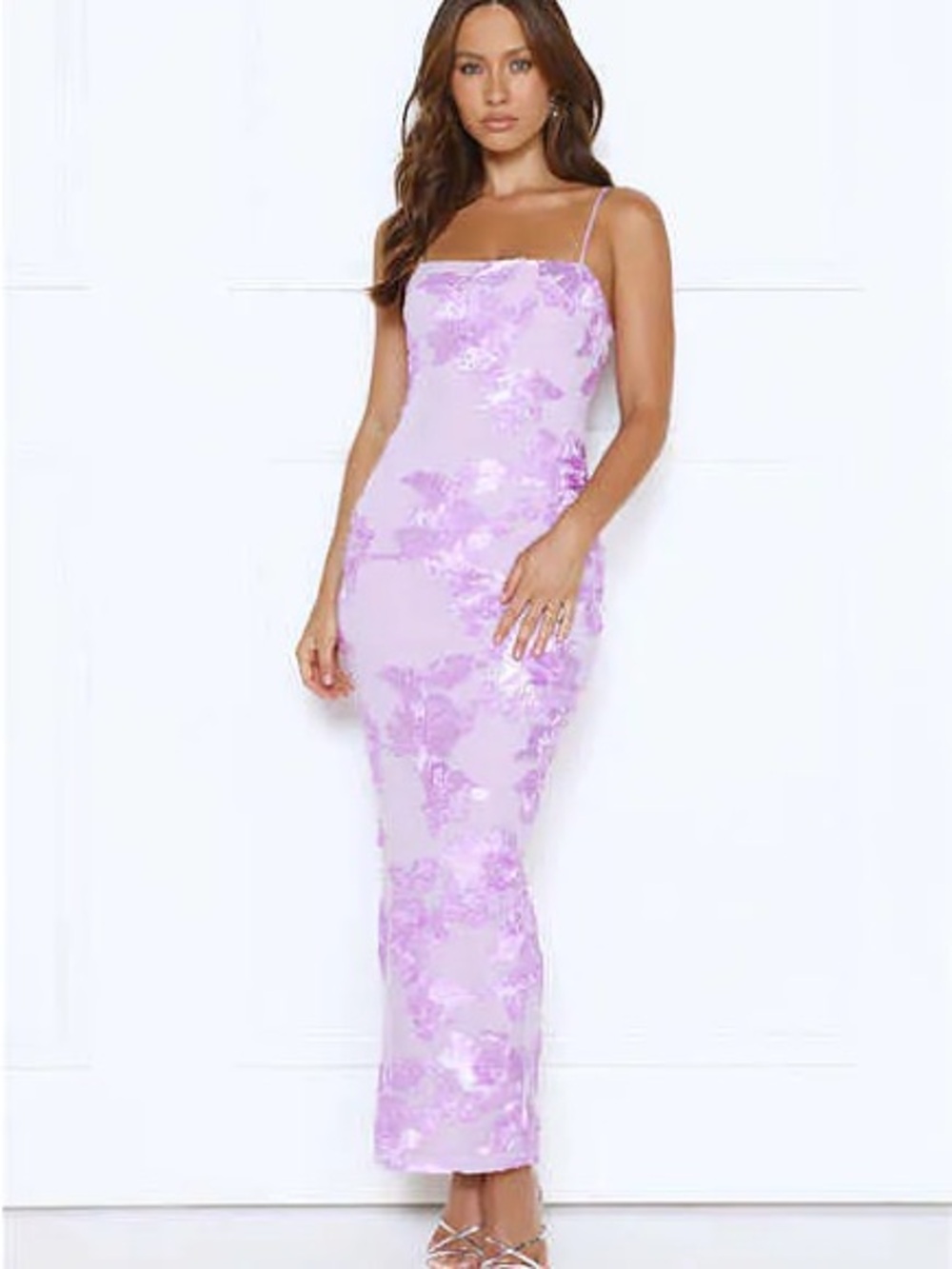 Hello Molly Estelle Mesh Maxi Floral Dress in Lilac